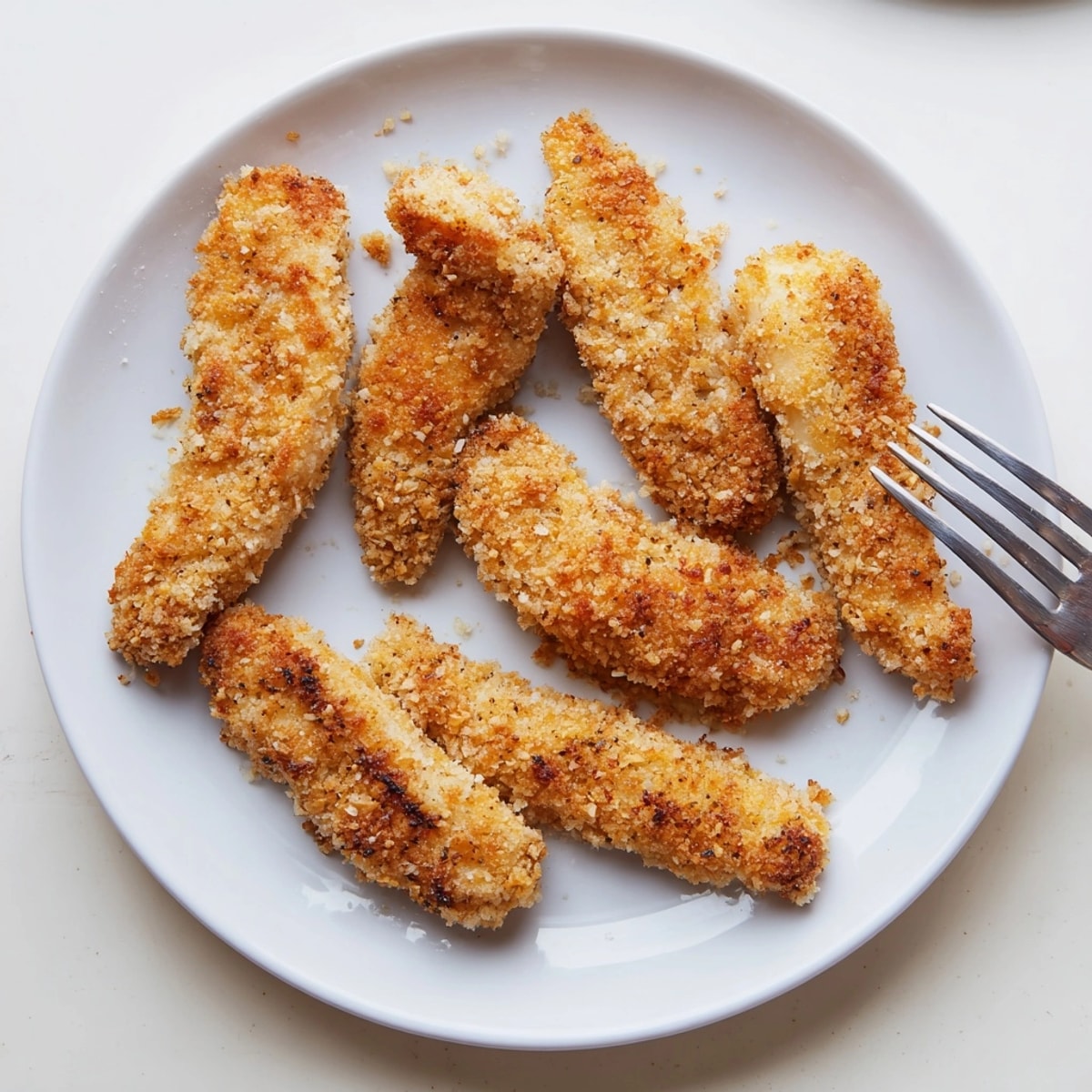 Juicy Crispy Baked Chicken Tenders fresh from the oven, perfect for a family meal or appetizer.