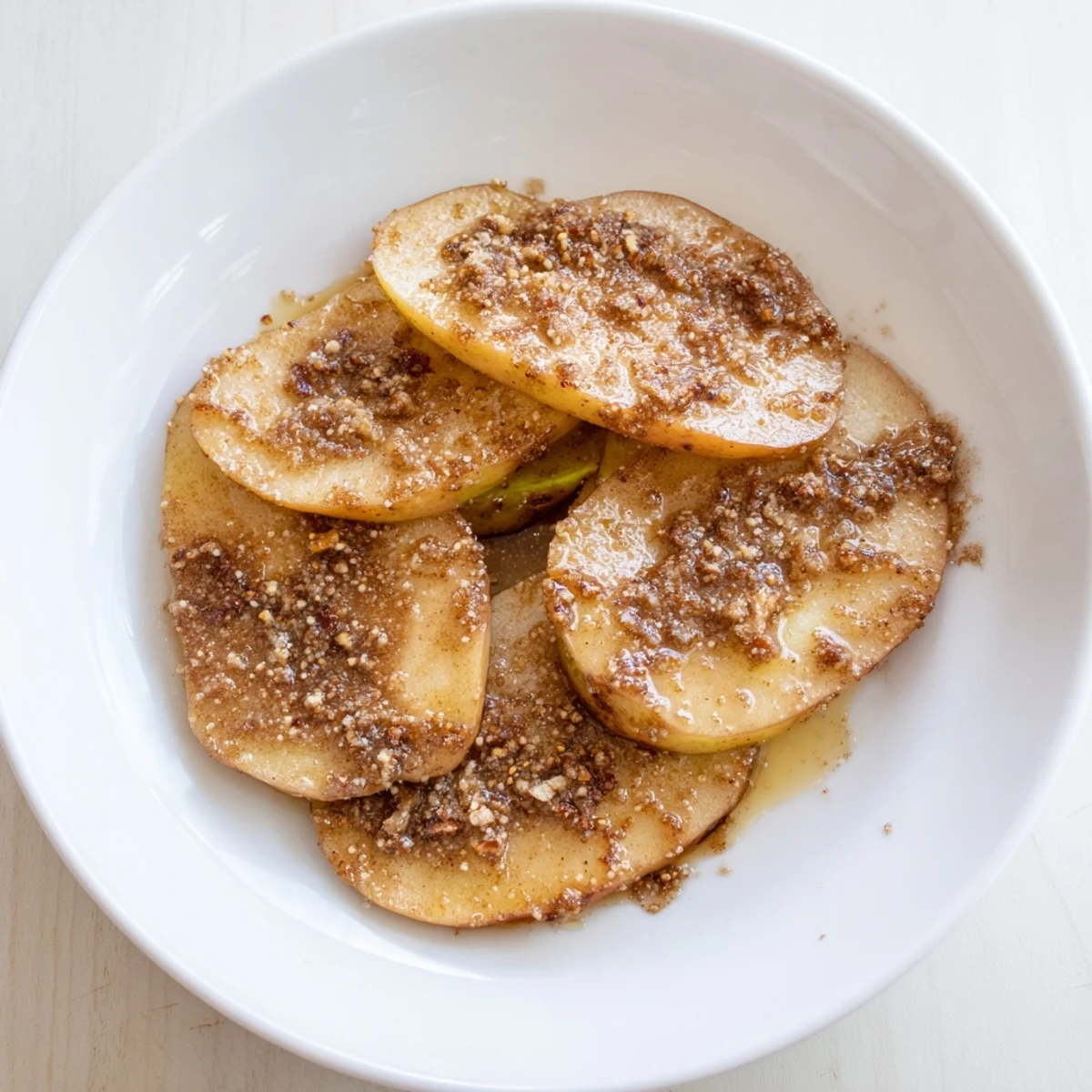 Plump, tender Baked Apple Slices glistens, offering a delicious, cinnamon-kissed taste experience.