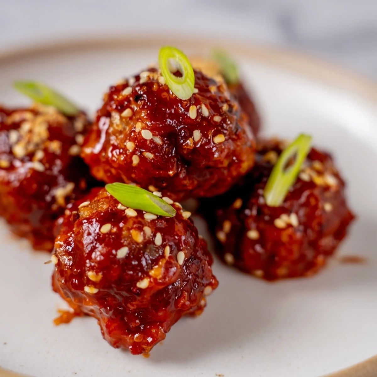 Tender spicy Sriracha honey meatballs glistening in a sweet and savory glaze, perfect party food.