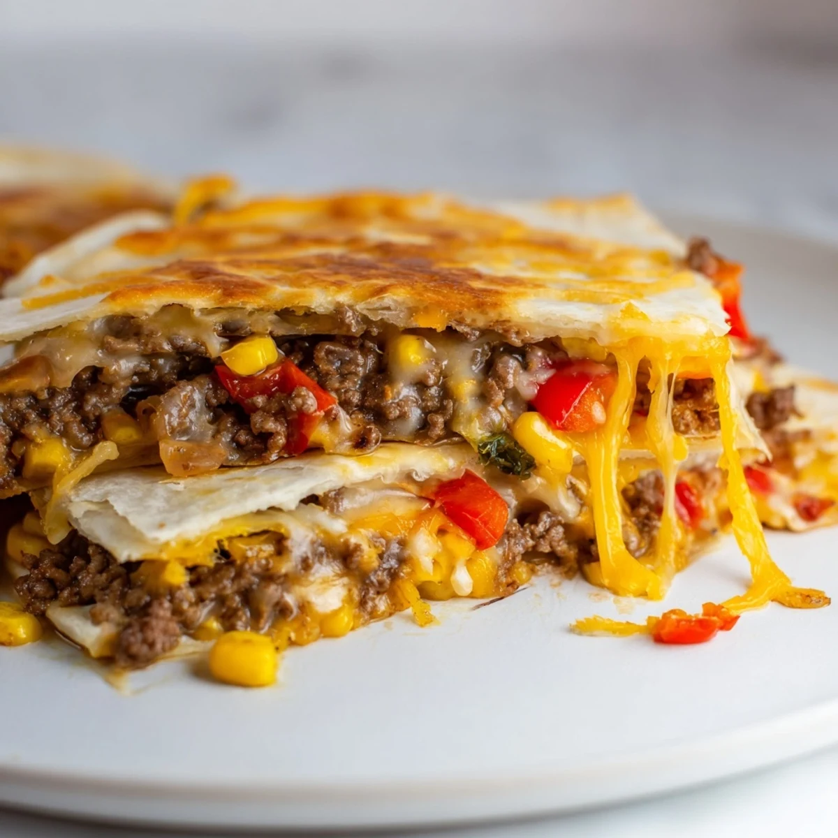Golden, crispy Sheet Pan Quesadillas filled with melty cheese and savory, seasoned ground beef.