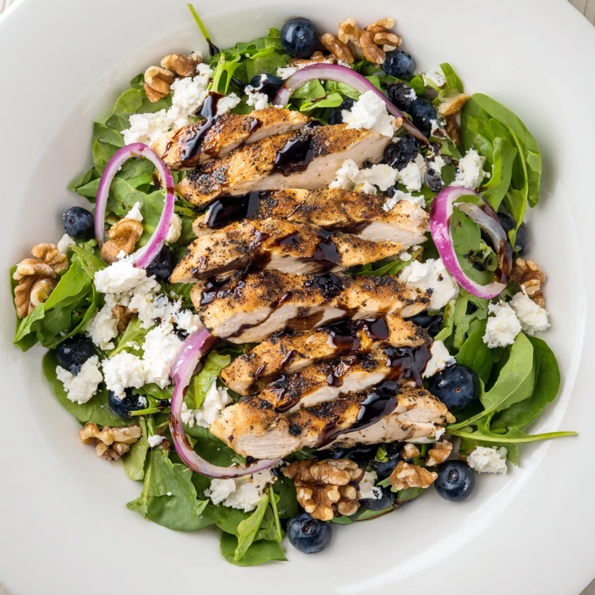 Delicious blueberry goat cheese chicken salad, boasting fresh blueberries and crumbled goat cheese.