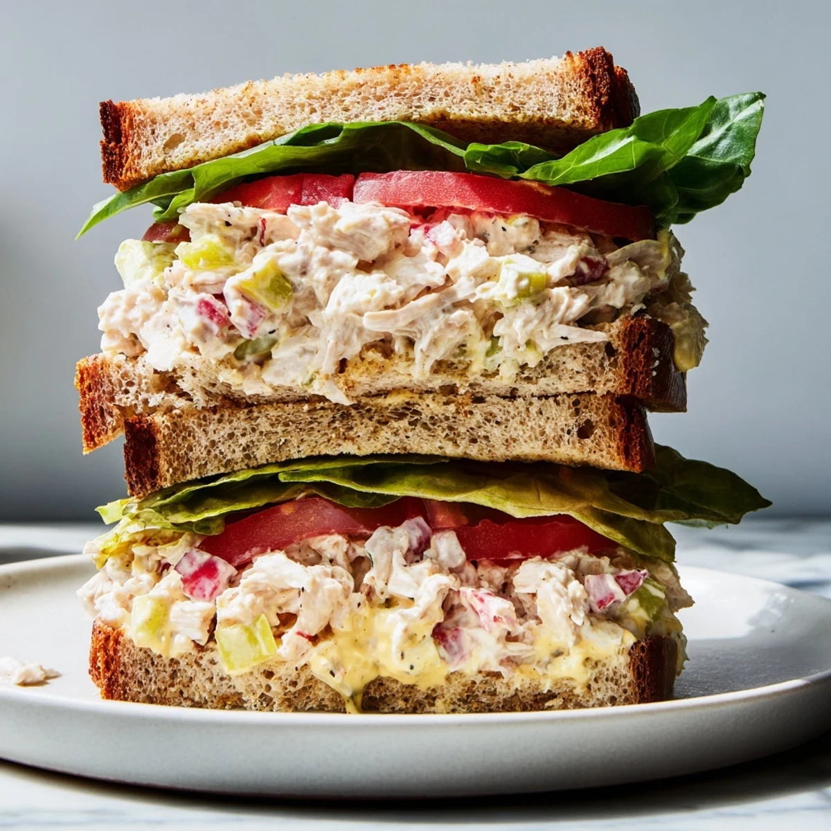 Refreshing pickle sandwich with chicken salad, a low-carb delight with juicy filling.