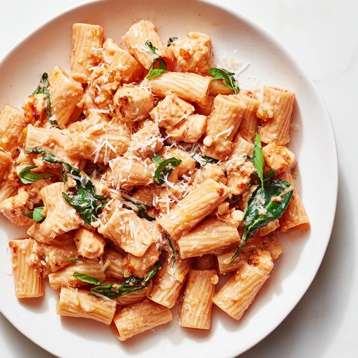 This easy Budget-Friendly Marry Me Chicken Pasta recipe shows perfectly coated penne in beautiful cream sauce.