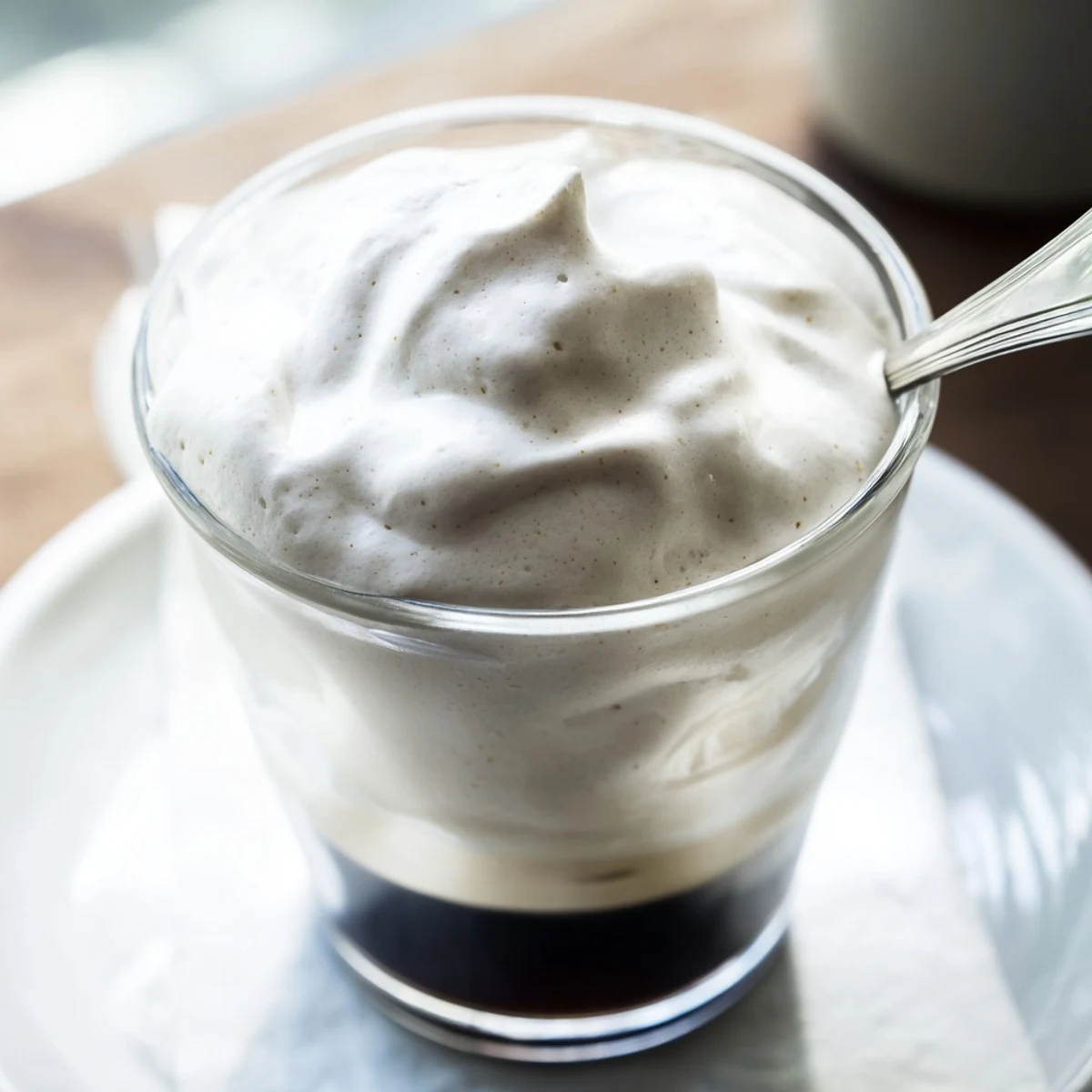 Fluffy Starbucks Cold Foam over iced coffee, offering a light, sweet, and creamy beverage experience.