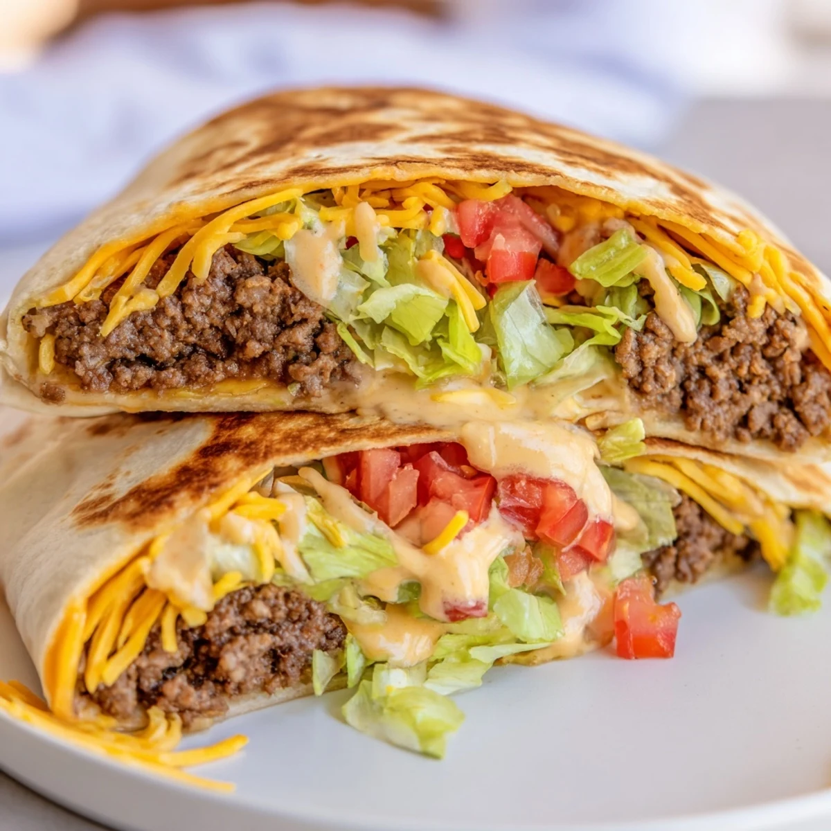 Freshly assembled Taco Bell Crunchwrap Supreme, ready to be grilled to perfection for a satisfying meal.