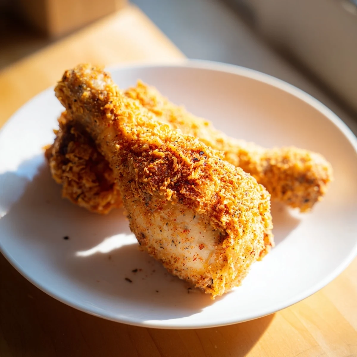 Golden, crispy KFC-style fried chicken with a flavorful spiced coating, ready to enjoy.