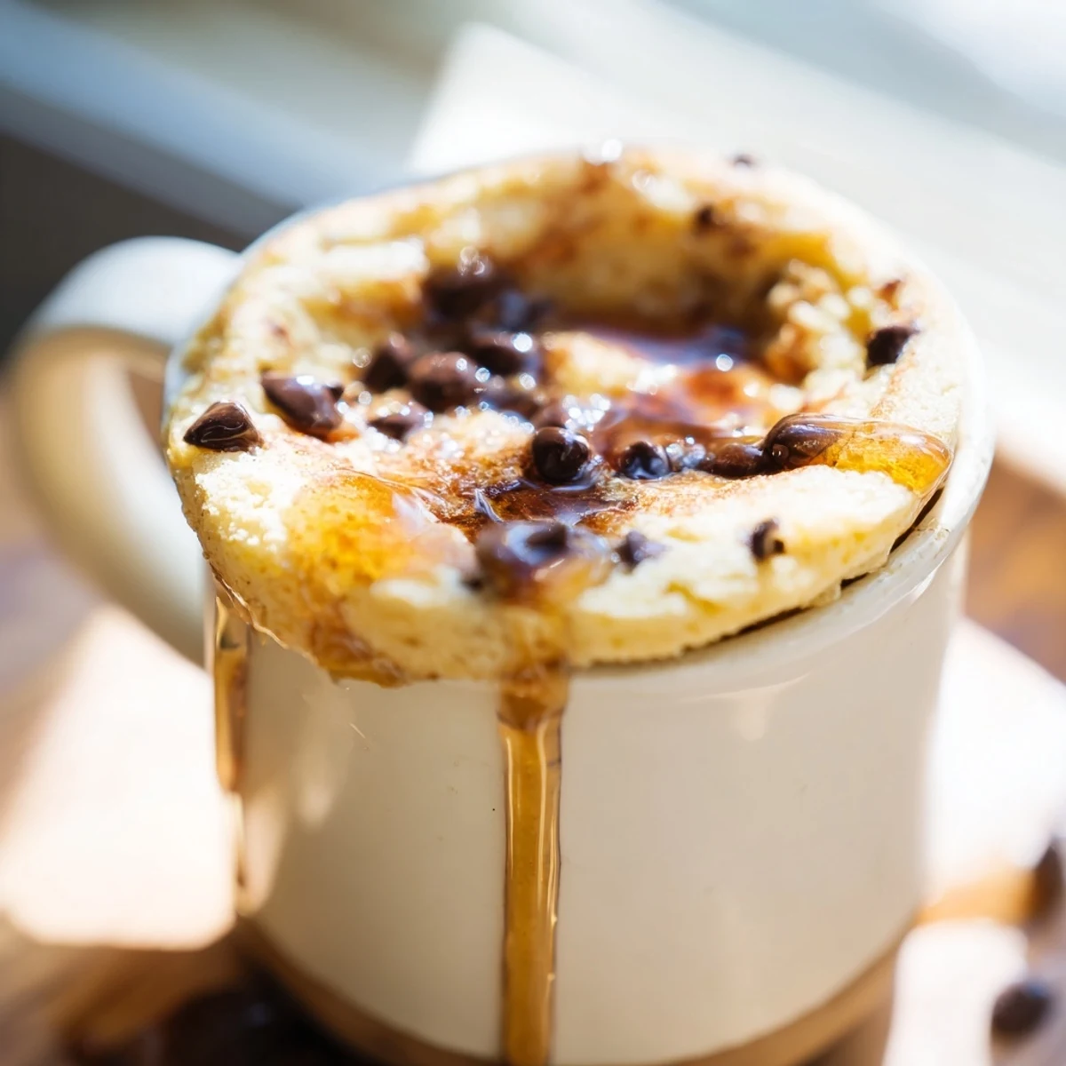 A single serving of fluffy microwave mug pancakes, ready in under two minutes for a quick breakfast.  