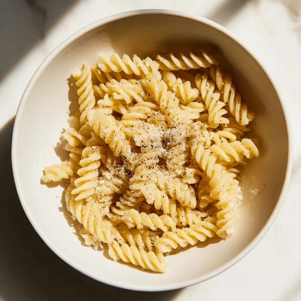 Creamy Parmesan pasta twirls in a bowl, steam rising from tender penne coated in rich marinara sauce.  