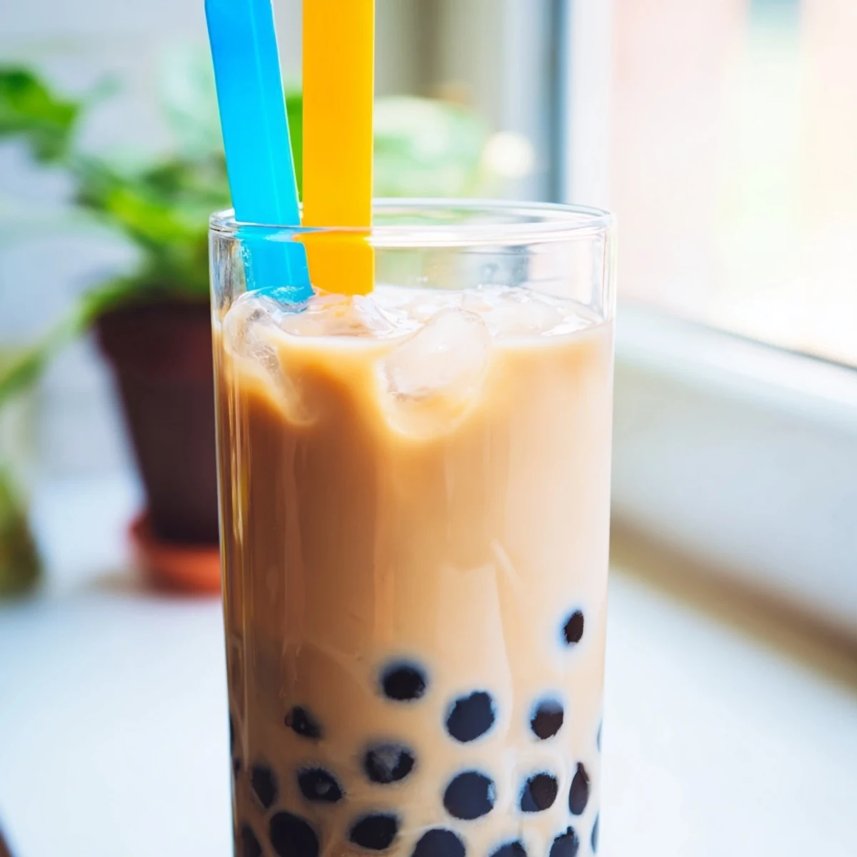 Creamy Boba Tea Hack served in a tall glass with chewy tapioca pearls, ice, and a straw, perfect for a quick homemade bubble tea treat.