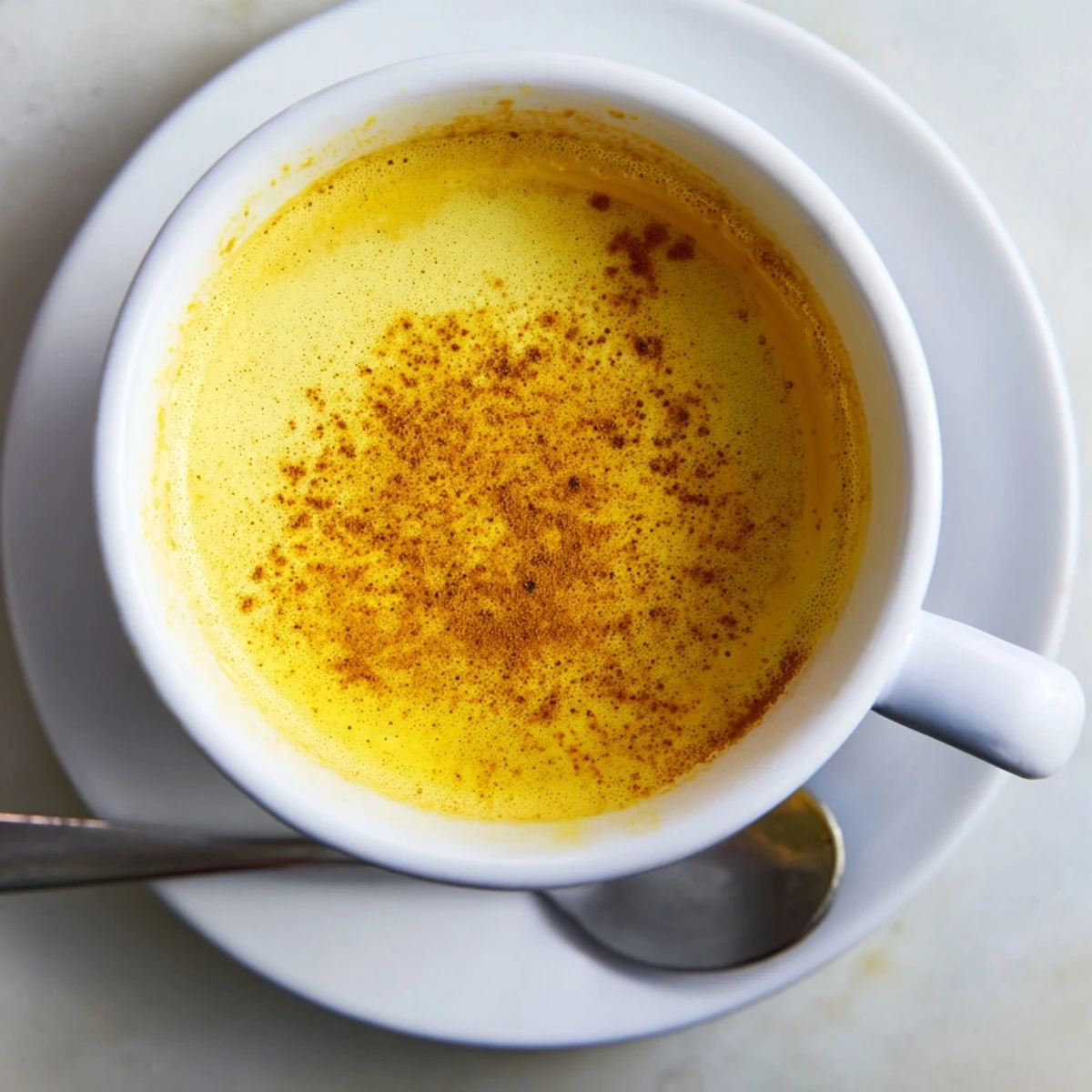 Steaming mugs of golden milk glow with warm turmeric, ginger, and cinnamon spices.