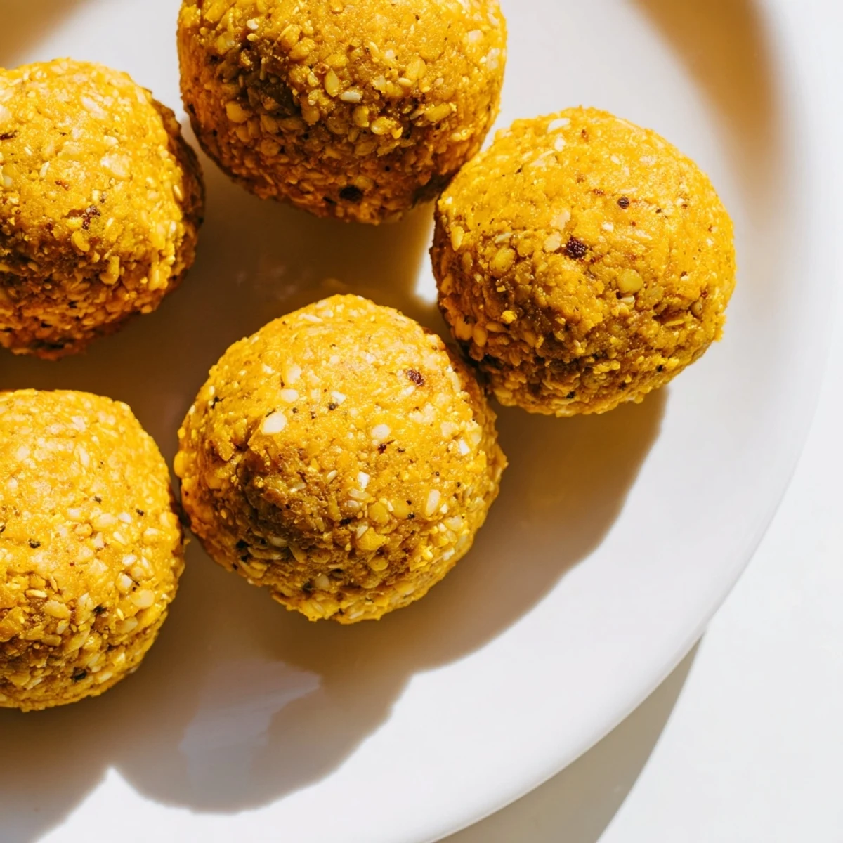 Vibrant Ginger Turmeric Energy Balls with visible oats and hemp seeds, perfect for an anti-inflammatory, protein-rich vegan snack.