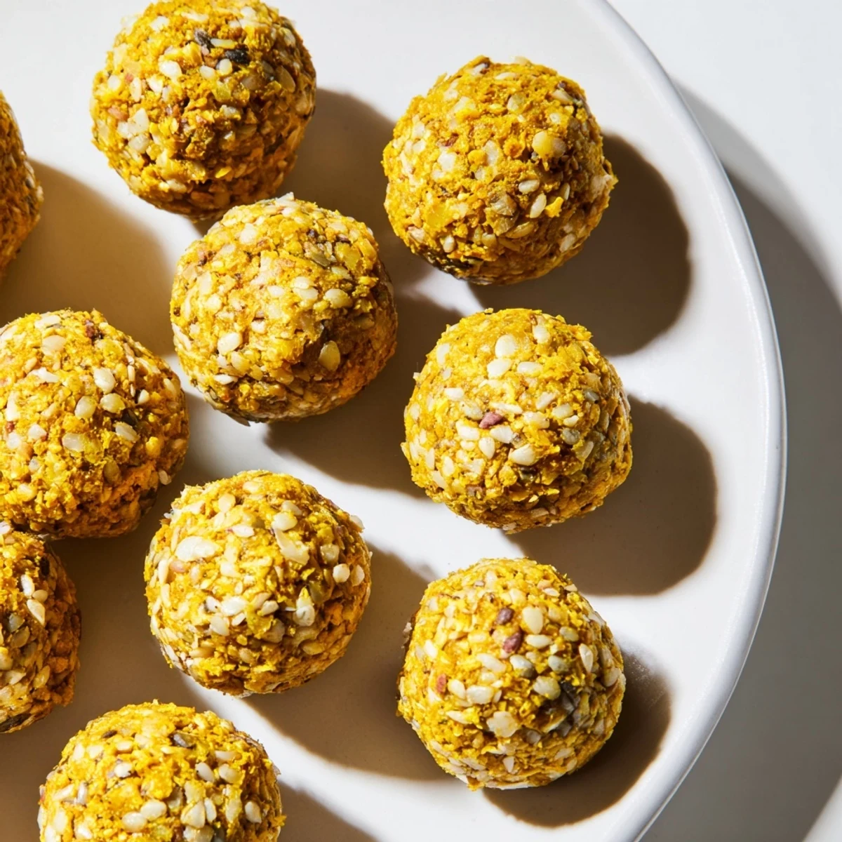 Close-up of no-bake Ginger Turmeric Energy Balls, showcasing warm spices and cashew-date texture, ideal for quick, gluten-free energy.