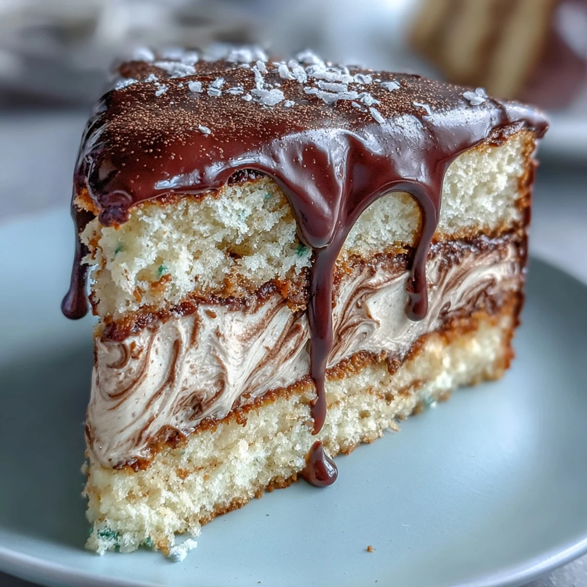 Freshly baked Hojicha Butter Cream Cake garnished with chocolate shavings, showcasing the tender sponge and roasted tea buttercream.