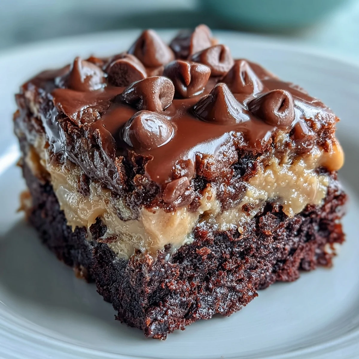 Rich Peanut Butter Cup Dump Cake cooling on a wire rack, showcasing a fudgy texture and rich chocolate-peanut butter layers.