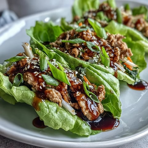 Freshly cooked Turkey Potsticker Stir-Fry Lettuce Wraps are spooned into crisp, green butter lettuce cups, garnished with toasted sesame seeds.
