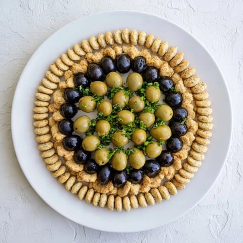 Imagine the Roman Colosseum snack platter: Round crackers form the walls, olives are the main event!