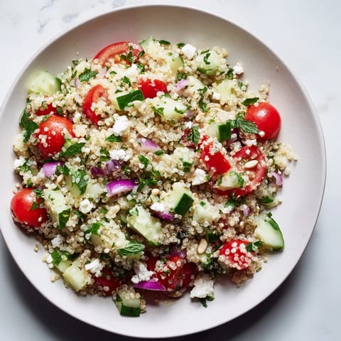 Make-Ahead Quinoa Salad with Lemon Vinaigrette, a colorful, chilled salad, perfect for meal prep.