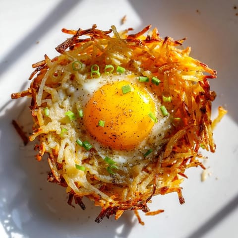 A close-up view of a pan of delicious, warm Hashbrown Egg Nests ready to eat.