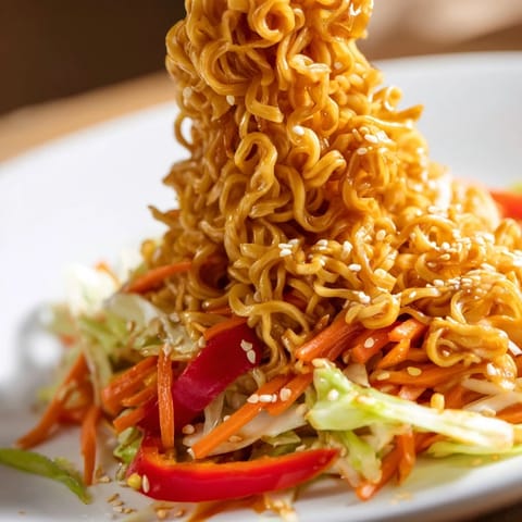 Savory spicy ramen stir fry, a quick and easy Asian-fusion main dish ready to enjoy.