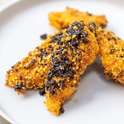 Close-up of crispy, homemade KFC Oreo Krusher chicken tenders, perfect for a satisfying snack.