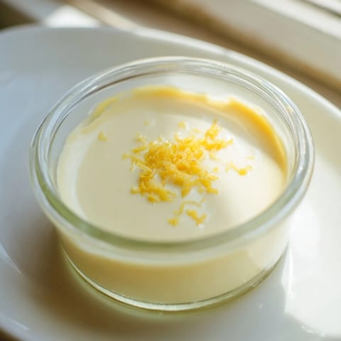 Bright yellow 3-Ingredient Lemon Posset, a no-bake dessert, topped with fresh glistening berries, ready to eat.