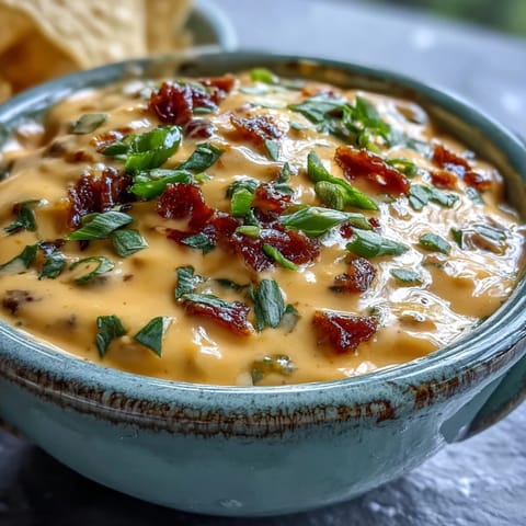 The creamy Queso Dip is steaming gently in a serving bowl, surrounded by crisp tortilla chips for a classic Tex-Mex appetizer.  