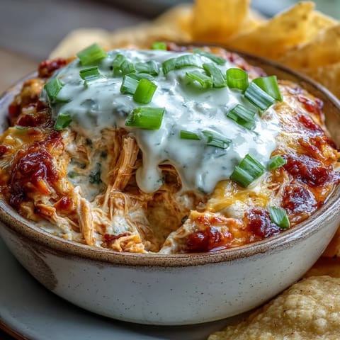 Golden, gooey Crock Pot Buffalo Chicken Dip served warm from the slow cooker with crisp celery sticks for dipping.  