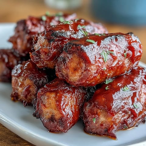 Crock Pot BBQ Cocktail Sausage served warm on a platter with toothpicks, pickles, and chips for parties.  