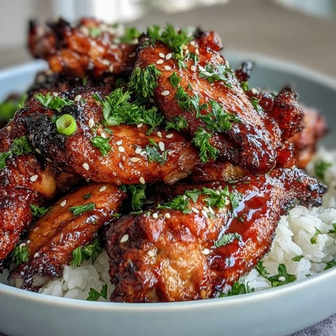 Oven-baked wings coated in honey garlic BBQ glaze paired with buttery rice for dinner.