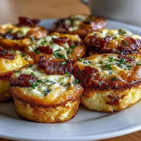 Golden-brown Ranch Bacon Breakfast Egg Bites are fresh out of the oven in a muffin tin, showcasing fluffy centers and melted cheddar cheese.