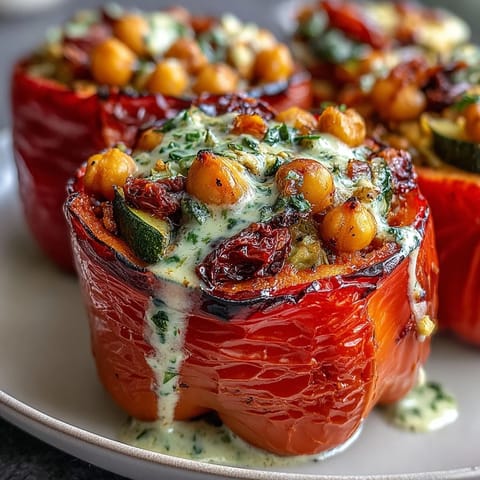 Vegan Mediterranean Chickpea Stuffed Peppers
