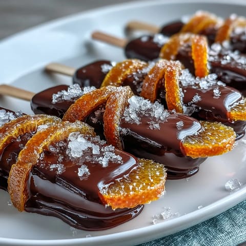 Decadent hot chocolate stirrers featuring candied orange peel dipped in rich dark chocolate, ideal for sharing.  