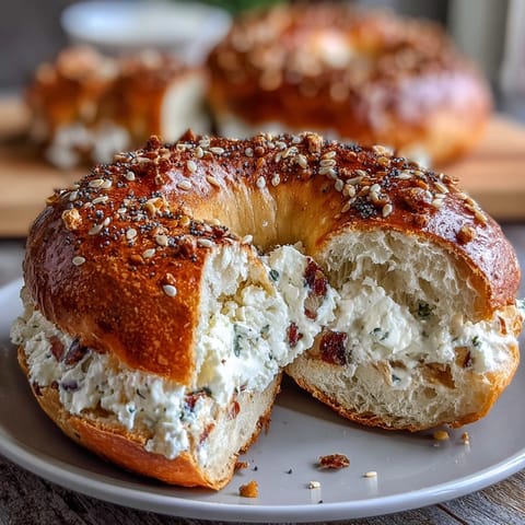 Golden homemade Greek yogurt bagels topped with everything seasoning, perfect for a savory breakfast or brunch.