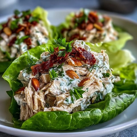 Healthy Easy Chicken Salad Lettuce Wraps with crisp lettuce and creamy Greek yogurt dressing, perfect for a light lunch or appetizer.