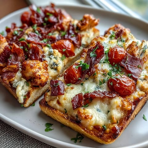 Gourmet Kentucky Derby Hot Brown Flatbread Pizza loaded with turkey, bacon, tomatoes, and melted cheese.  