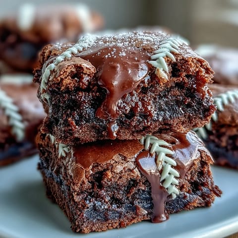 Baseball-themed brownie bites topped with white icing laces, perfect for game day celebrations and sports-themed parties.