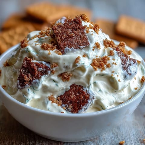 Viral 3-Ingredient Cheesecake Dip with Graham Crackers in a bowl, creamy and smooth, served with crunchy graham crackers for dipping.