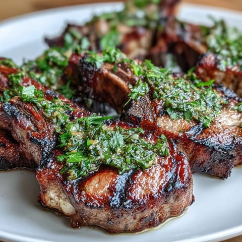 Juicy lamb chops grilled to perfection, topped with a vibrant mint gremolata for a fresh, zesty flavor.