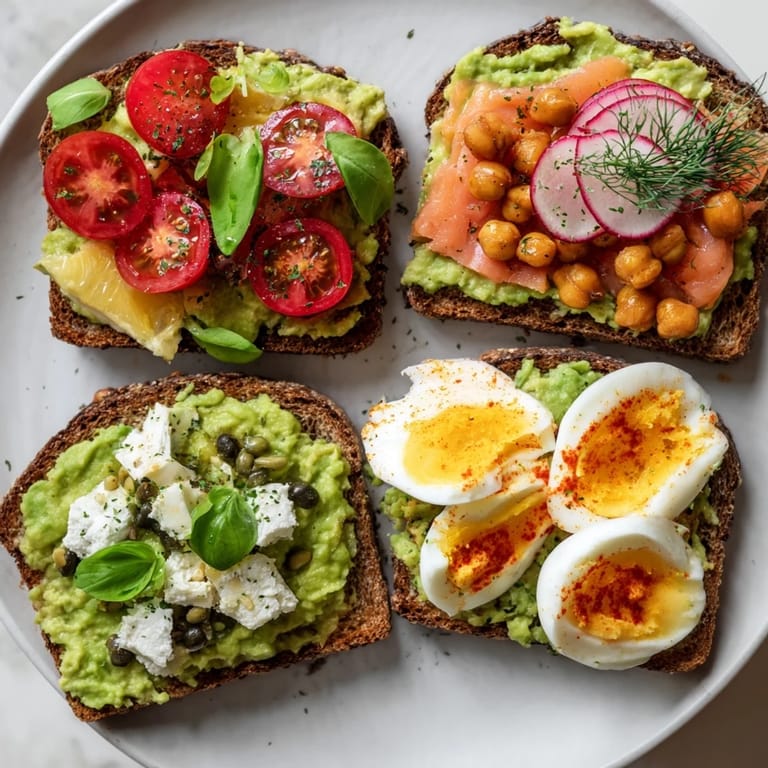Golden toasted bread topped with creamy avocado and diverse toppings showcase these easy avocado toast recipes.