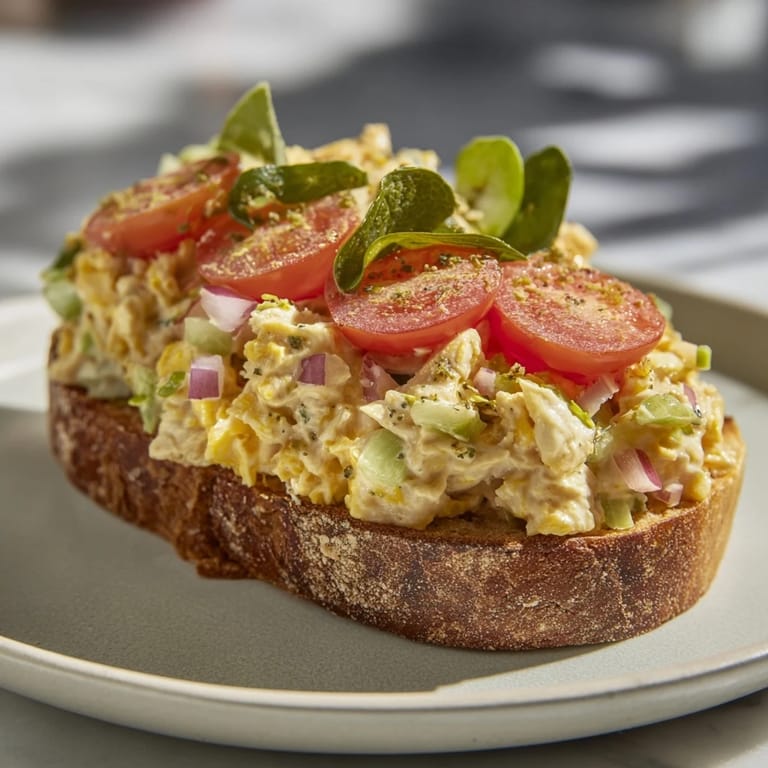 A close-up shot of a savory pickle sandwich with chicken salad, perfect for lunch.