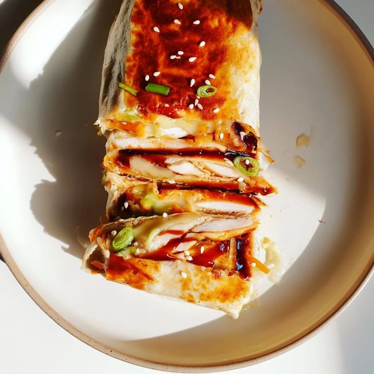 This satisfying Korean BBQ chicken wrap grilled cheese showcases oozing cheese and perfectly grilled edges, so delicious!
