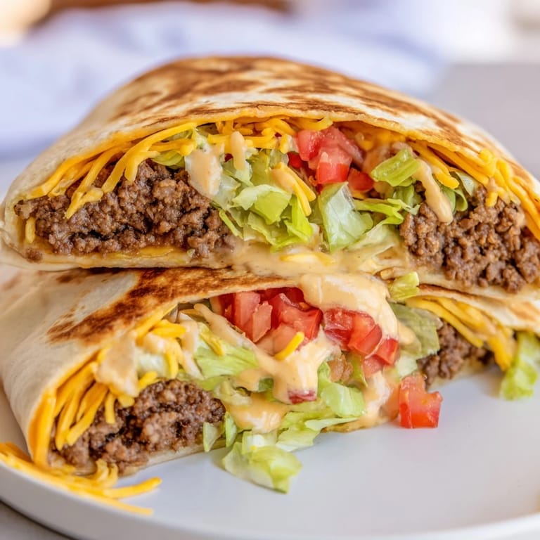 Freshly assembled Taco Bell Crunchwrap Supreme, ready to be grilled to perfection for a satisfying meal.
