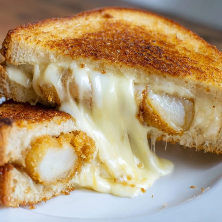 Warm Mozzarella Stick Grilled Cheese slices, served with a small bowl of marinara sauce for dipping.