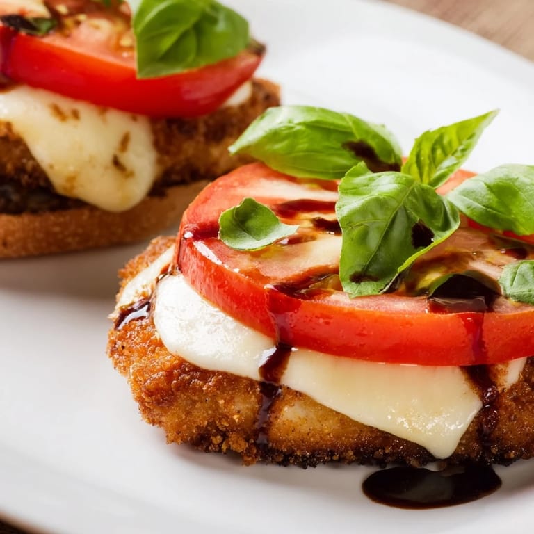 Layered with creamy mozzarella and fresh basil, this Crispy Chicken Caprese Sandwich rests on toasted ciabatta, perfect for a satisfying lunch.