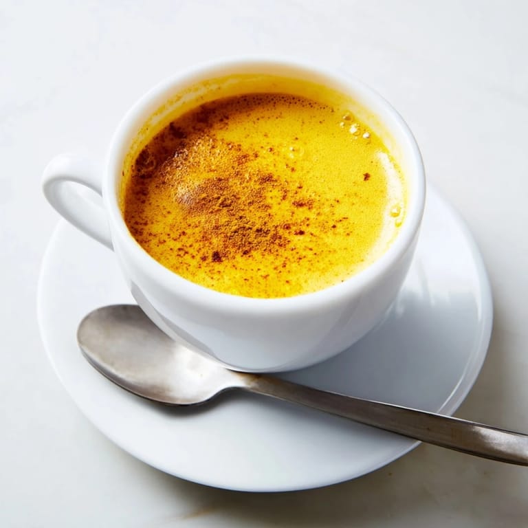 Two cozy mugs of Turmeric and Ginger Golden Milk beside a cinnamon stick.