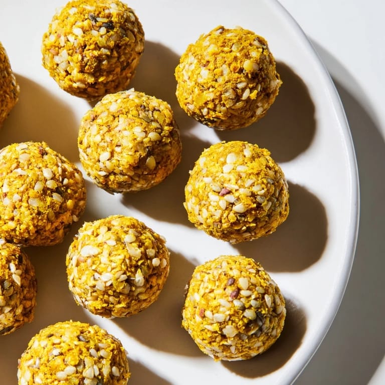Close-up of no-bake Ginger Turmeric Energy Balls, showcasing warm spices and cashew-date texture, ideal for quick, gluten-free energy.