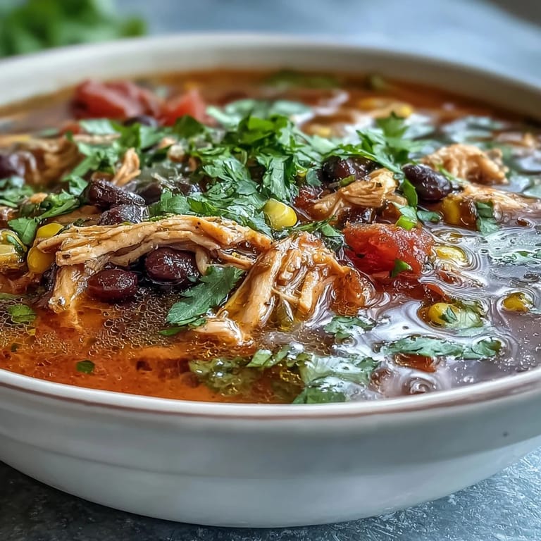 Hearty Southwestern Turkey Soup served hot with crumbled tortilla chips and a lime wedge, perfect for a cozy family dinner.