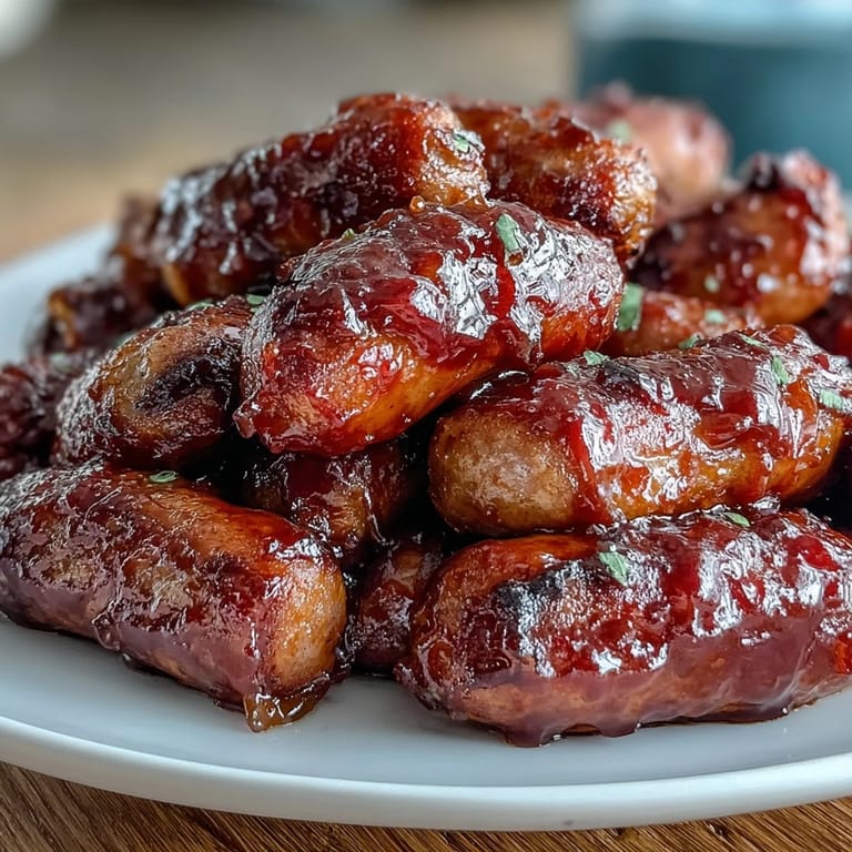 Savory Crock Pot BBQ Cocktail Sausage simmering in a sweet, sticky barbecue sauce perfect for easy entertaining.