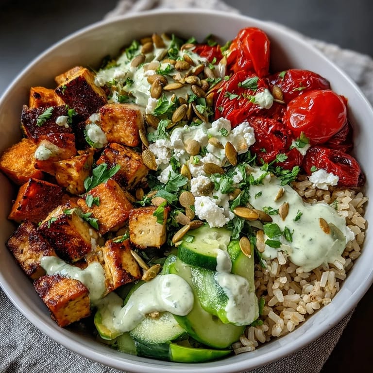 Steamed broccoli and baked tofu combine in a hearty Customizable Grain Bowl with feta crumbles and a zesty lemon-tahini drizzle.