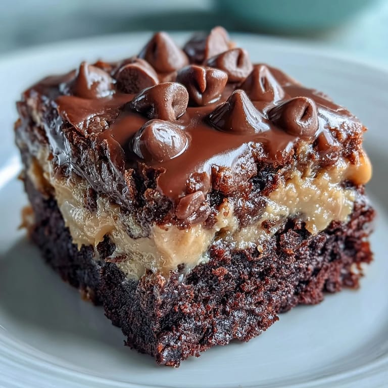 Rich Peanut Butter Cup Dump Cake cooling on a wire rack, showcasing a fudgy texture and rich chocolate-peanut butter layers.